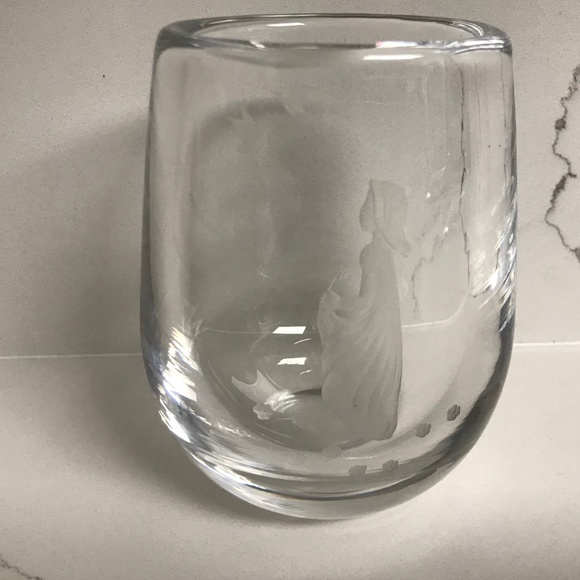 Vintage Orrefors Etched Lady / Girl w Birds Swedish Crystal Vase Signed Mint New - Picture 3 of 11